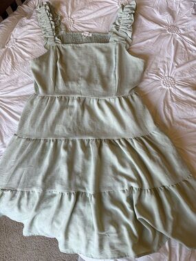 Blu Pepper brand Sage Green Tiered Ruffle-strap Casual Dress.